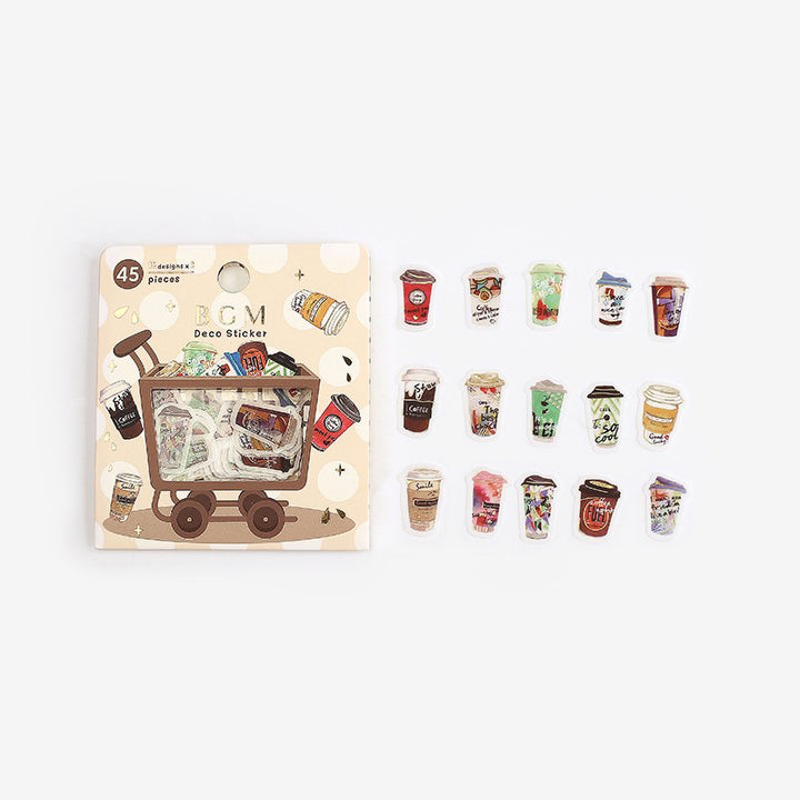 貼紙包｜BGM｜水彩風燙金貼紙包 (45枚)【咖啡款】 - Geeky Geek Hong Kong