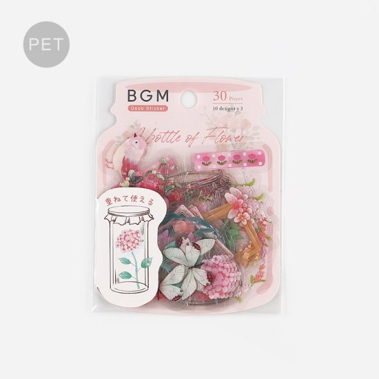 貼紙包｜BGM｜一樽花朵透明PET貼紙包 (30枚)【粉紅色款】 - Geeky Geek Hong Kong